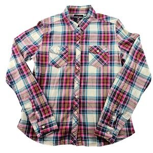Ecko Unltd. Western Shirt Womens Large Multi-Plaid Classic Long Sleeve Button-Up
